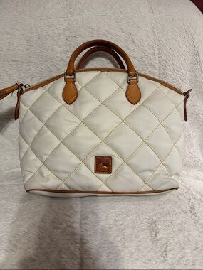 Dooney & Bourke Cream Quilted Satchel with Tan Trim